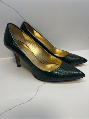 Ron White  Emerald Green Snakeskin Pointed-Toe Pumps 37.5/7